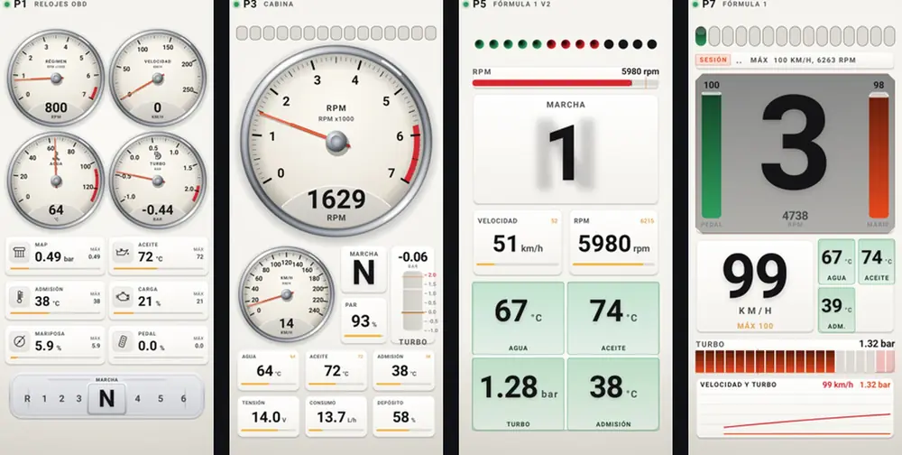 Four Final OBD screens with the Classic theme